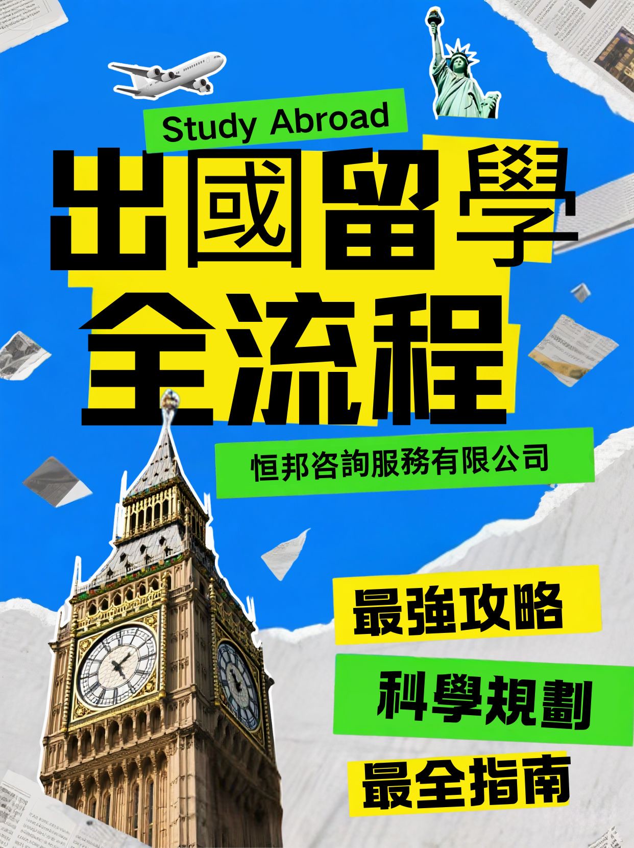 蓝色照片拼贴出国留学指南小红书封面